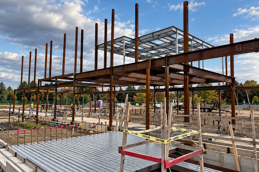 Veterans Affairs Medical Center structural steel frame under construction, Montrose, New York