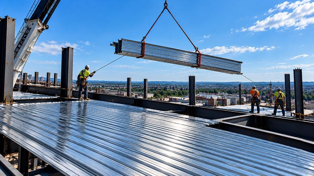 Metal decking and structural steel construction on a Blue Wave Steel commercial project